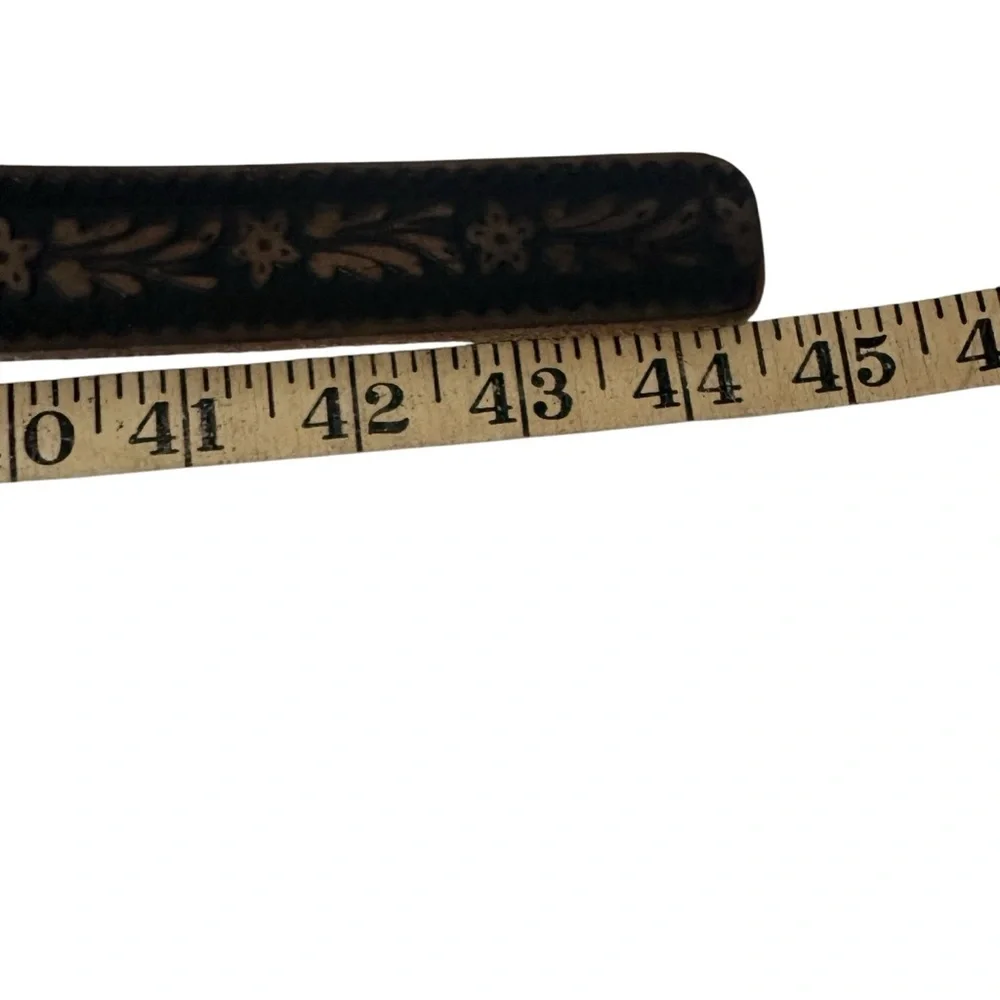 Lucky Brand Brown Tooled Leather Floral Belt with Silver Buckle